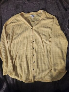 Sonoma Light Yellow Waffle-Knit Button Front Top